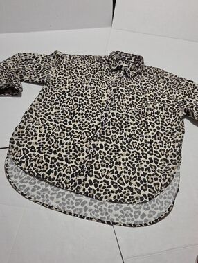 Maeve Men's Leopard Print Button-Down Shirt in Beige and Black
